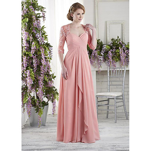 

A-Line Mother of the Bride Dress Elegant & Luxurious Sweetheart Neckline Floor Length Chiffon Half Sleeve with Lace Ruching 2021