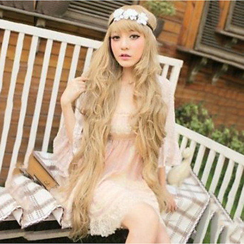 

Synthetic Wig Body Wave Asymmetrical Neat Bang Wig Blonde Very Long Blonde Synthetic Hair 39 inch Women's Best Quality Blonde