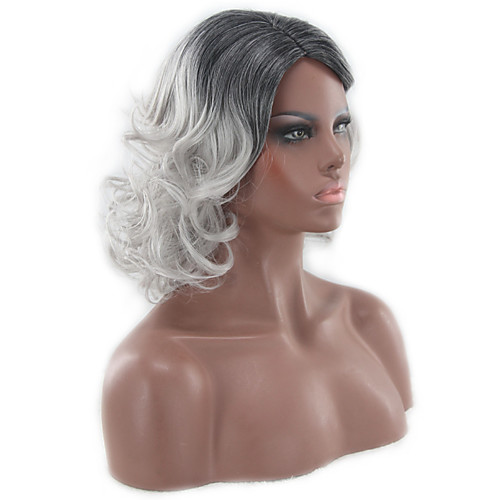 

Synthetic Wig Curly Asymmetrical Wig Medium Length Ombre Grey Synthetic Hair 16 inch Women's Best Quality Gray