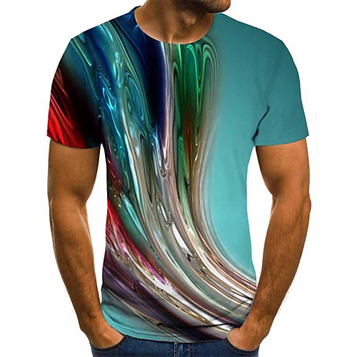 

Men's T shirt Geometric 3D Plus Size Print Short Sleeve Daily Tops Basic Streetwear Blue