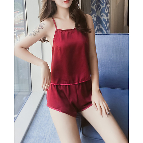 

Women's Backless Racerback Super Sexy Gartered Lingerie Matching Bralettes Satin & Silk Nightwear Solid Colored Black / Red S M L / Strap