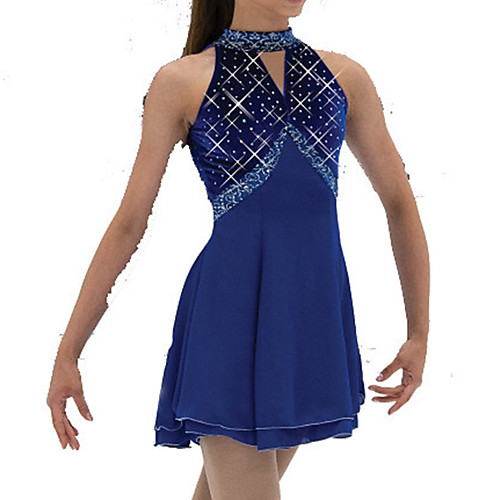 

Figure Skating Dress Women's Girls' Ice Skating Dress Royal Blue Spandex High Elasticity Training Competition Skating Wear Patchwork Crystal / Rhinestone Sleeveless Ice Skating Figure Skating / Kids