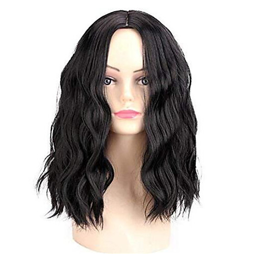 

Synthetic Wig Loose Curl Asymmetrical Wig Medium Length Natural Black Synthetic Hair 16 inch Women's Black