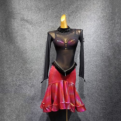 

Latin Dance Dress Split Joint Women's Performance Long Sleeve Tulle