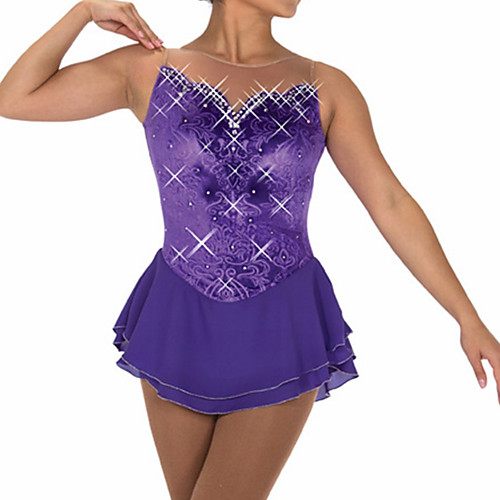 

Figure Skating Dress Women's Girls' Ice Skating Dress Purple Patchwork Spandex High Elasticity Training Competition Skating Wear Patchwork Crystal / Rhinestone Sleeveless Ice Skating Figure Skating
