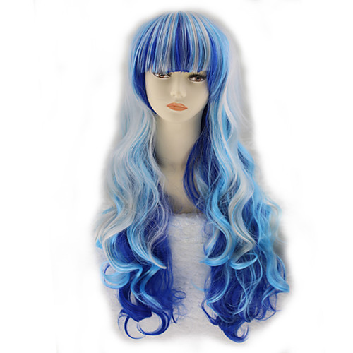 

Synthetic Wig Curly Asymmetrical Wig Long Ombre Blue Synthetic Hair 27 inch Women's Best Quality Blue