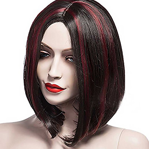 

Synthetic Wig kinky Straight Loose Curl Asymmetrical Wig Short Black / Red Synthetic Hair 6 inch Women's Best Quality Red Black