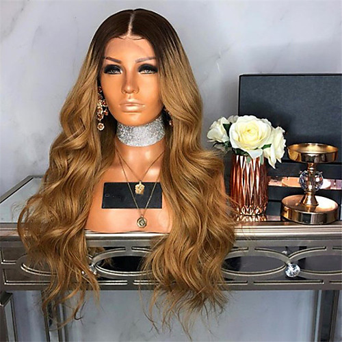 

Synthetic Wig Wavy Asymmetrical Wig Long Ombre Brown Synthetic Hair 27 inch Women's Best Quality Wrap Around Brown Ombre