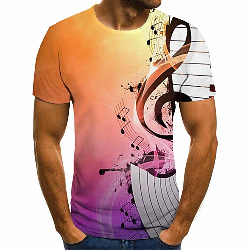 

Men's Plus Size Geometric 3D Pleated Print T-shirt Street chic Exaggerated Daily Going out Round Neck Rainbow / Short Sleeve