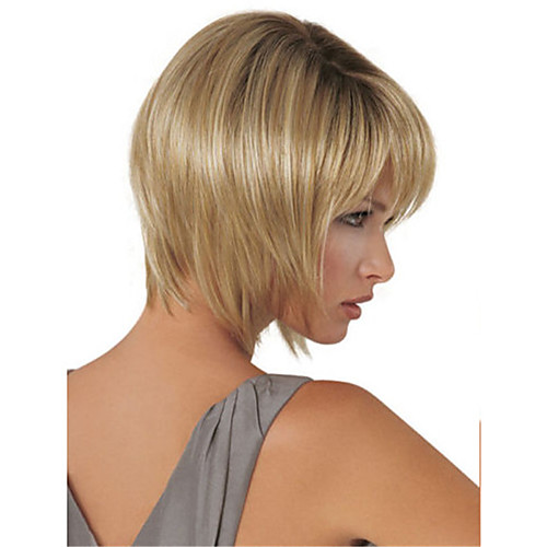 

Synthetic Wig Straight kinky Straight Asymmetrical Wig Short Light golden Synthetic Hair 5 inch Women's Blonde