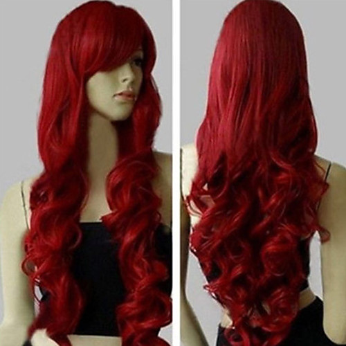 

Synthetic Wig Curly Body Wave Asymmetrical Wig Long Red Synthetic Hair 31 inch Women's Best Quality Red