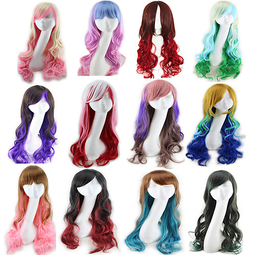 

Synthetic Wig Body Wave Asymmetrical Wig Long Pink / Purple Blue Ombre Pink Ombre Brown Blue / Green / Blonde Synthetic Hair 25 inch Women's Color Gradient Best Quality Red Brown