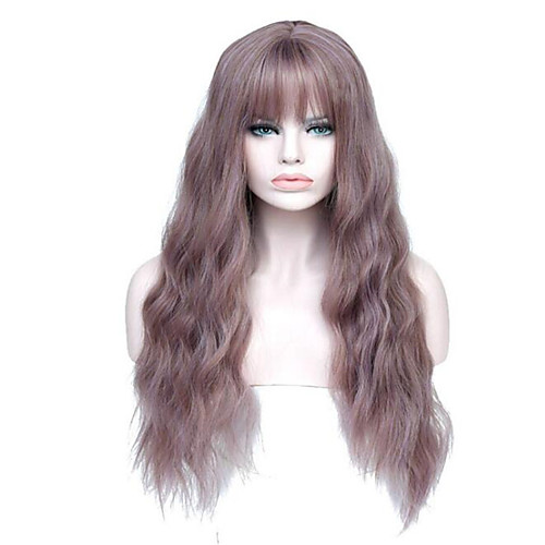 

Synthetic Wig Curly Asymmetrical Wig Long Light golden Light Brown Grey Natural Black Bright Purple Synthetic Hair 27 inch Women's Best Quality Black Light Brown