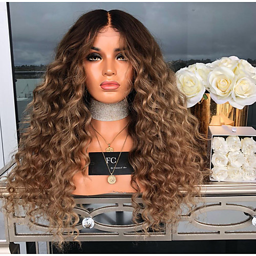 

Synthetic Wig Jerry Curl Asymmetrical Wig Long Brown Synthetic Hair 27 inch Women's Best Quality Middle Part Fluffy Brown