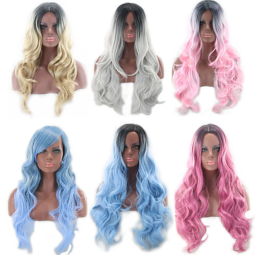 

Synthetic Wig Body Wave Asymmetrical Wig Long Blonde Grey Pink Black / Pink Black / Blue Synthetic Hair 27 inch Women's Color Gradient Best Quality Blonde Pink