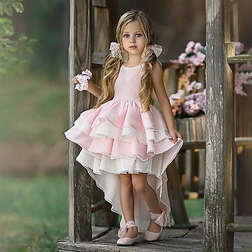 

Ball Gown Asymmetrical Party / Wedding Flower Girl Dresses - Tulle Long Sleeve Jewel Neck with Tier / Solid