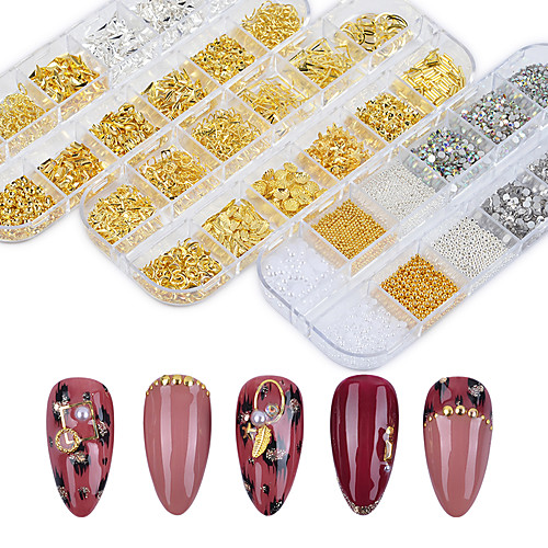 

1 Case Gold Silver 3D Nail Art Decorations Mix Hollow Metal Frame Nail Rivets Caviar Beads Shiny Charm Strass Manicure Accessories Studs