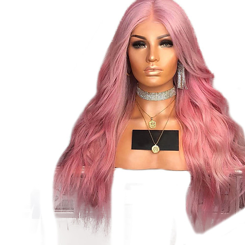 

Synthetic Lace Front Wig Wavy Middle Part Lace Front Wig Pink Long Pink Synthetic Hair 18-26 inch Women's Cosplay Soft Adjustable Pink