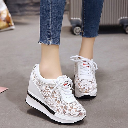 

Women's Athletic Shoes Wedge Heel Round Toe PU Running Shoes Winter Black / White