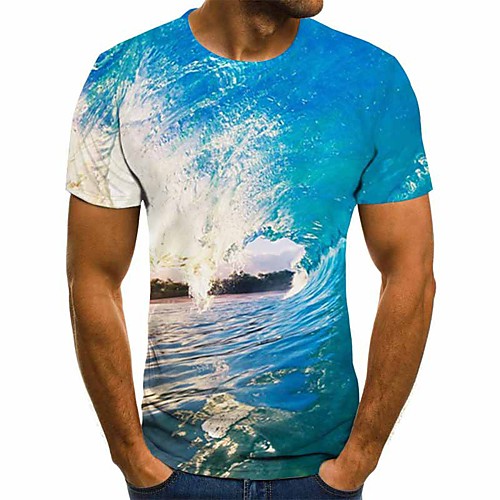 

Men's T shirt Geometric 3D Plus Size Print Short Sleeve Daily Tops Basic Streetwear Blue