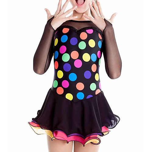 

Figure Skating Dress Women's Girls' Ice Skating Dress Rainbow Spandex High Elasticity Training Competition Skating Wear Handmade Patchwork Long Sleeve Ice Skating Figure Skating