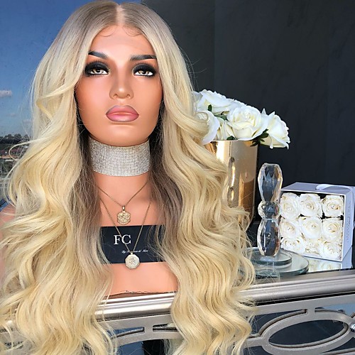 

Synthetic Wig Curly Body Wave Asymmetrical Wig Blonde Long Blonde Synthetic Hair 27 inch Women's Best Quality Middle Part Blonde