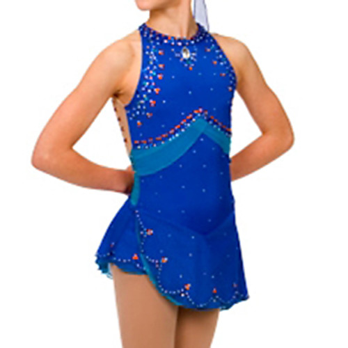 

Figure Skating Dress Women's Girls' Ice Skating Dress Royal Blue Spandex High Elasticity Training Competition Skating Wear Patchwork Crystal / Rhinestone Sleeveless Ice Skating Figure Skating / Kids