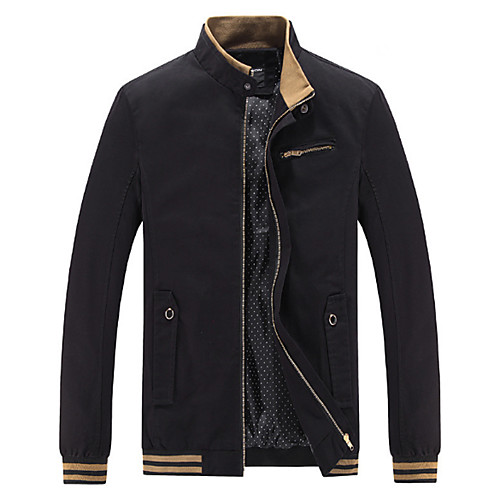 

Men's Solid Colored Fall Jacket Regular Daily Long Sleeve Cotton Coat Tops Black
