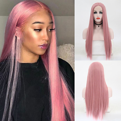 

Synthetic Lace Front Wig Straight Middle Part Lace Front Wig Pink Long Pink Synthetic Hair 18-26 inch Women's Soft Adjustable Party Pink