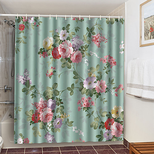 

Shower Curtains with Hooks Colorful Flowers Polyester Novelty Fabric Waterproof Shower Curtain for Bathroom