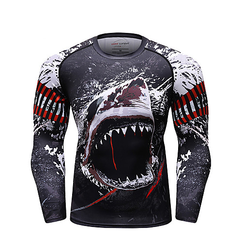 

CODYLUNDIN Men's Long Sleeve Compression Shirt Running Shirt Base Layer Top Athletic Breathable Quick Dry Soft Running Active Training Jogging Sportswear Dragon Dark Grey Black / White Black / Red