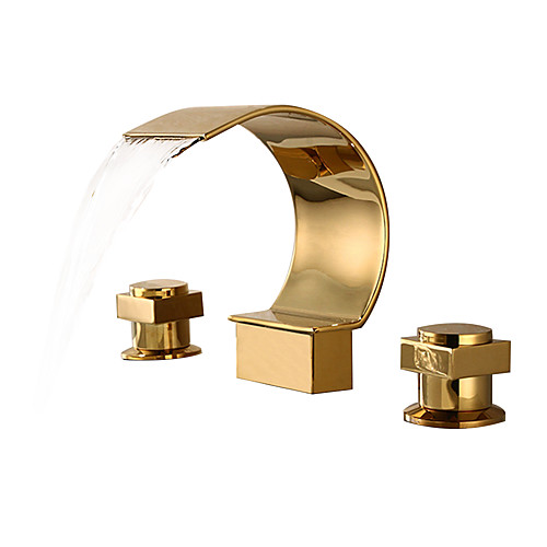 

Bathroom Sink Faucet - Waterfall Electroplated Widespread Two Handles Three HolesBath Taps