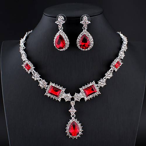 

Women's Blue Red Gray Hoop Earrings Necklace Bridal Jewelry Sets Classic Drop Pear Stylish Basic Cute Earrings Jewelry Peacock Blue / Dark Red / Grey For Party Wedding Engagement One-piece Suit