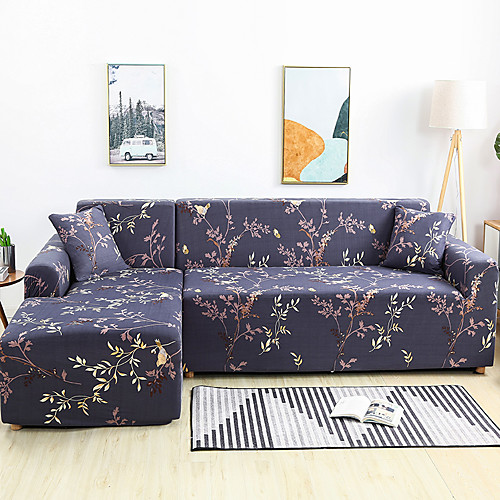 

Floral Print Dustproof Stretch Slipcovers Stretch L Shape Sofa Cover Super Soft Fabric Couch Cover (You will Get 1 Throw Pillow Case as free Gift)