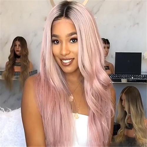 

Synthetic Wig Curly Asymmetrical Wig Pink Ombre Long Ombre Pink Synthetic Hair 27 inch Women's Pink Ombre