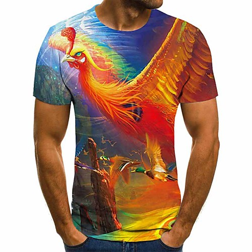 

Men's Plus Size 3D Slim T-shirt Basic Daily Round Neck Rainbow / Short Sleeve