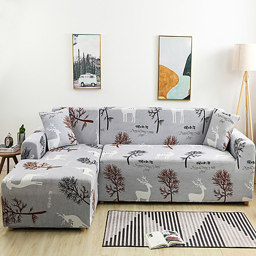 

Cartoon Deer Print Dustproof All-powerful Slipcovers Stretch L Shape Sofa Cover Super Soft Fabric Couch Cover with One Free Pillow Case