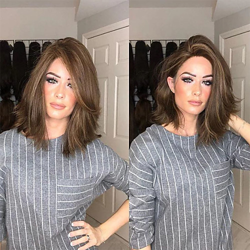 

Synthetic Wig Natural Wave Asymmetrical Wig Medium Length Brown Synthetic Hair 13 inch Women's Fluffy Brown