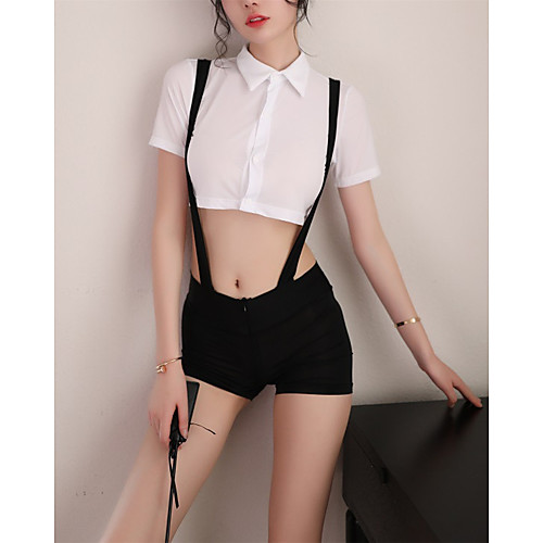 

Women's Racerback Super Sexy Chemises & Gowns Gartered Lingerie Matching Bralettes Nightwear Color Block White S M L / Shirt Collar