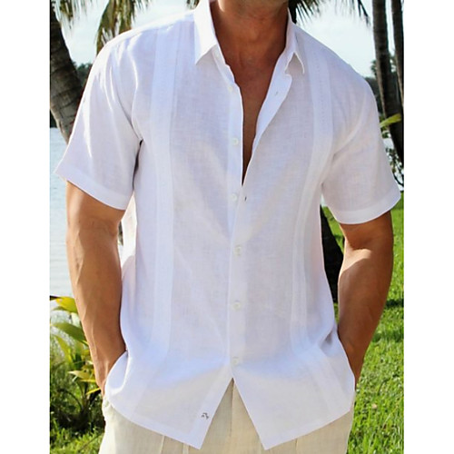 

Men's Shirt Solid Colored Print Short Sleeve Daily Tops White