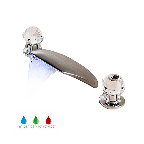 

Bathroom Sink Faucet - LED / Waterfall Chrome Widespread Two Handles Three HolesBath Taps