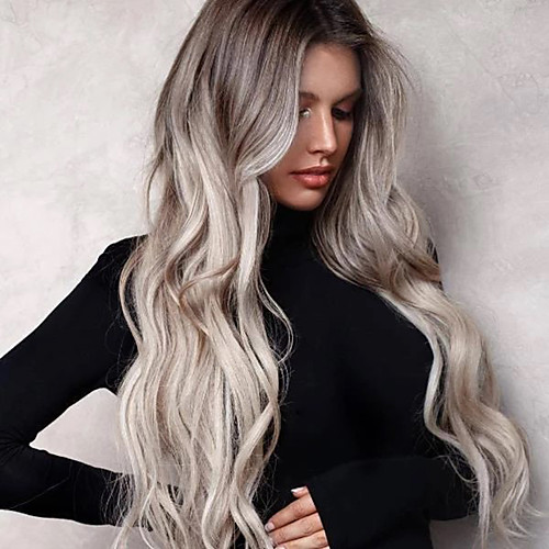 

Synthetic Wig Body Wave Asymmetrical Wig Long Grey Synthetic Hair 25 inch Women's Color Gradient Best Quality curling Gray