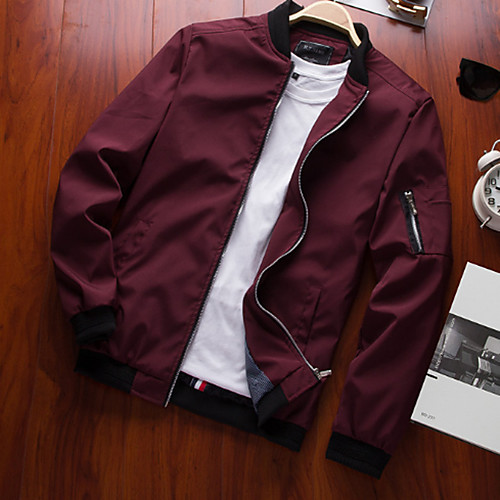 

Men's Solid Colored Fall Jacket Regular Daily Long Sleeve Cotton Coat Tops Black