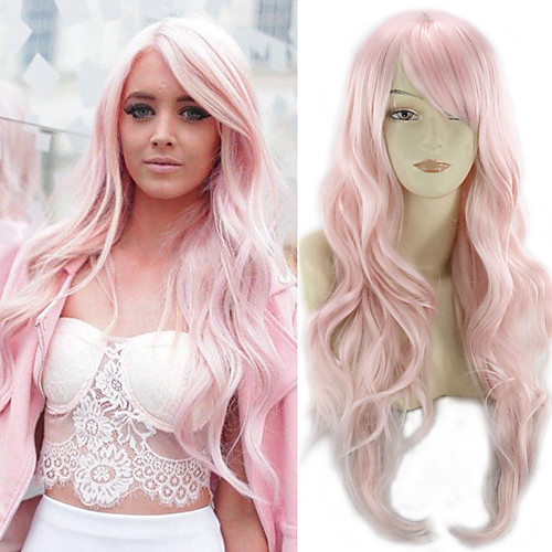 

Synthetic Wig Curly Asymmetrical Wig Pink Long Pink Synthetic Hair 27 inch Women's Best Quality Pink