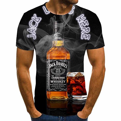 

Men's Plus Size Graphic Beer Print T-shirt Street chic Exaggerated Going out Weekend Round Neck Black / Short Sleeve