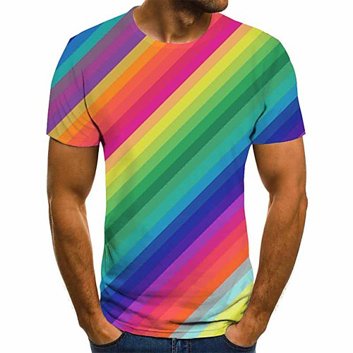 

Men's 3D Print T-shirt Daily Round Neck Rainbow / Short Sleeve