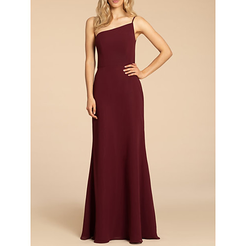 

Sheath / Column Spaghetti Strap Floor Length Satin Bridesmaid Dress with Ruching