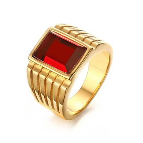 

Men's Ring Synthetic Ruby 1pc Gold Stainless Steel Geometric Fashion Daily Holiday Jewelry Geometrical Flower Cool