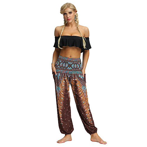 

Women's Yoga Boho Comfort Plus Size Loose Daily Pants Bloomers Pants Pattern Full Length Print High Waist Wine Fuchsia Green