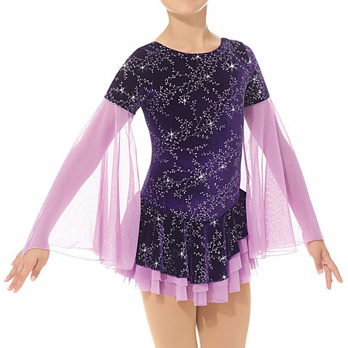 

Figure Skating Dress Women's Girls' Ice Skating Dress Purple Patchwork Spandex High Elasticity Training Competition Skating Wear Patchwork Crystal / Rhinestone Long Sleeve Ice Skating Figure Skating